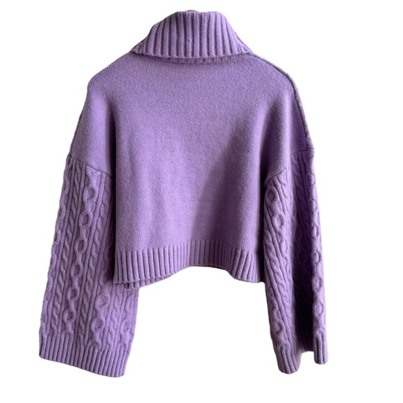 WAYF  Womens Purple  Cable Knit Wide‎ Sleeve Turtleneck Sweater Size M - Picture 12 of 13